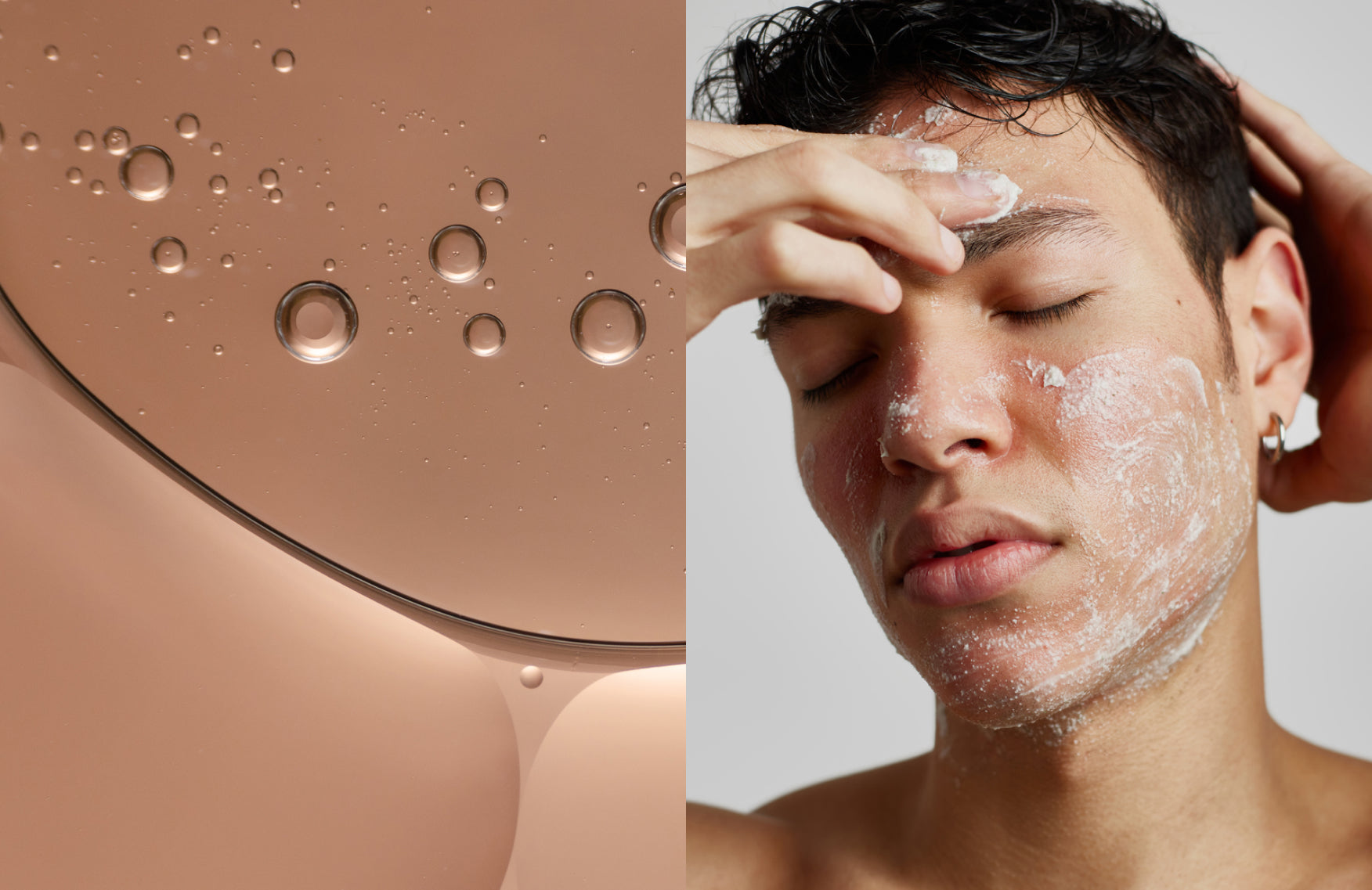 Water next to a man with scrub on his face