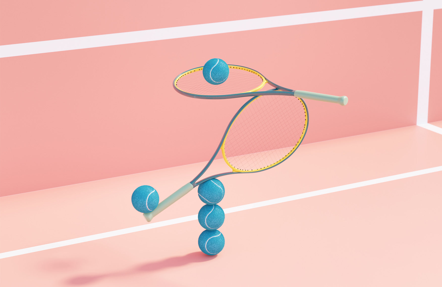 Tennis rackets balancing on tennis balls