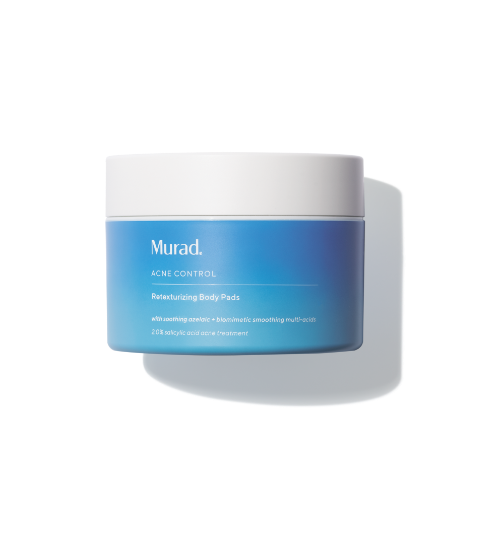 A jar of Murad Retinizing Body Pads on a white background with a soft shadow. The jar has a blue-to-light-blue gradient label with white text and a white lid.