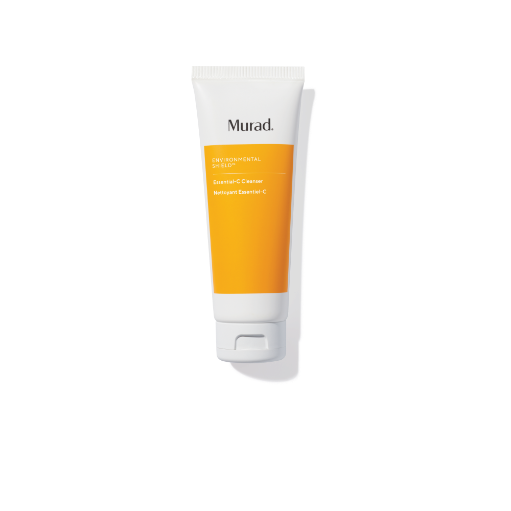 A squeeze tube of Murad Environmental Cleanse Gentle C Cleanser, featuring a white tube with a vibrant orange label, shown on a clean white background with a soft shadow.