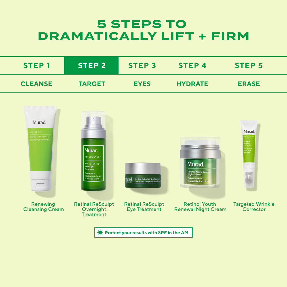 skincare regimen including retinal resculpt overnight treatment 
