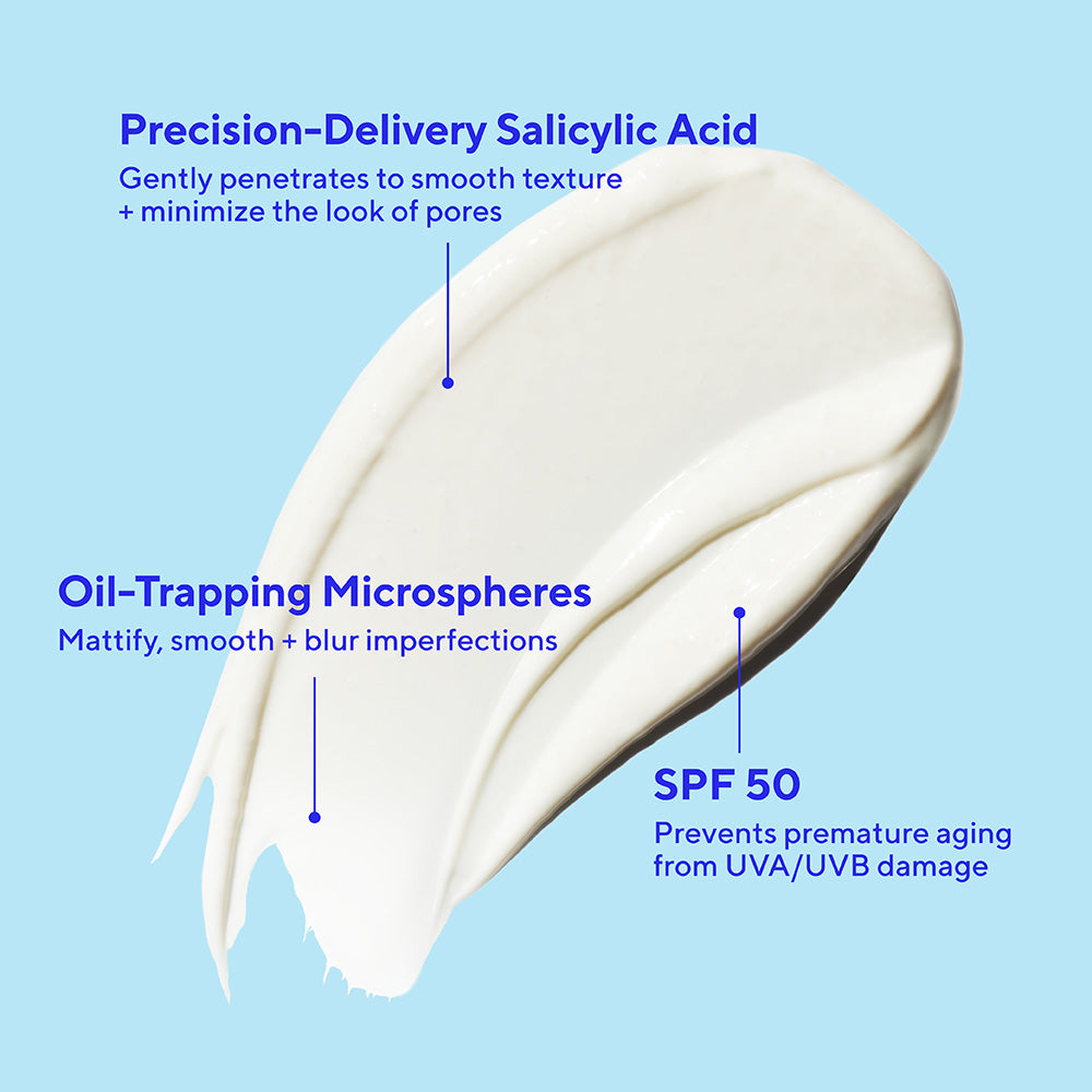 Murad Supercharged Moisturizer SPF 50 mattifying texture shot with ingredients listed