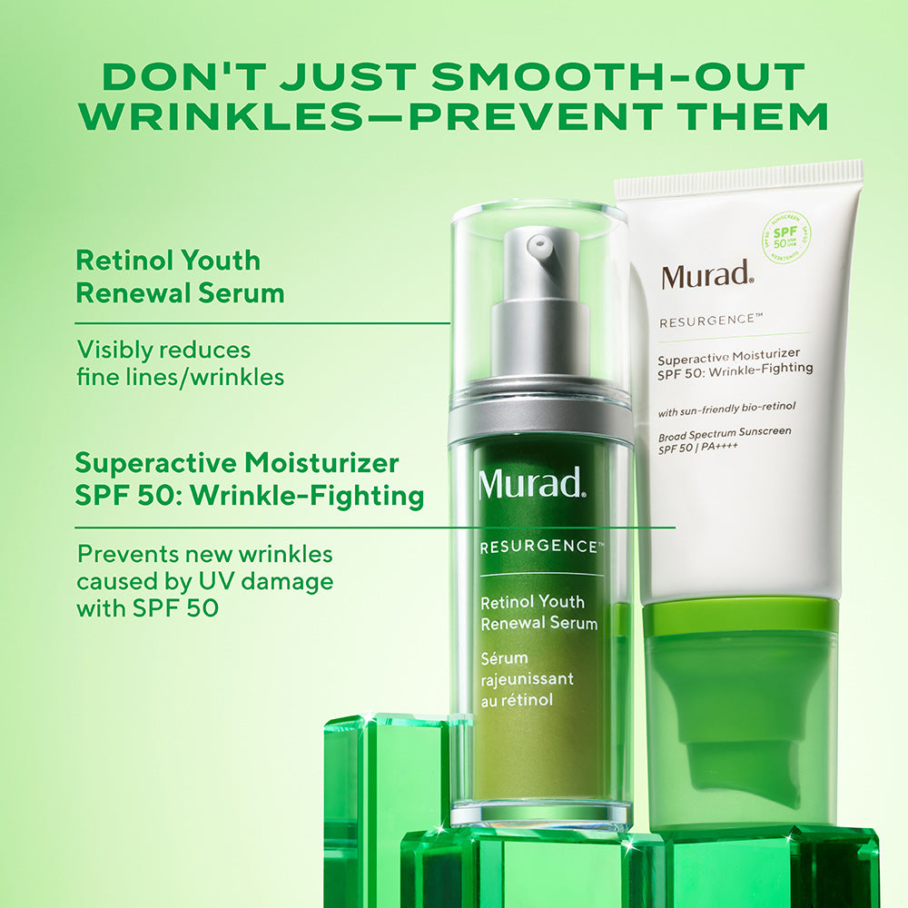 Murad SPF 50 Wrinkle-Fighting with retinol youth renewal serum benefits cross sell