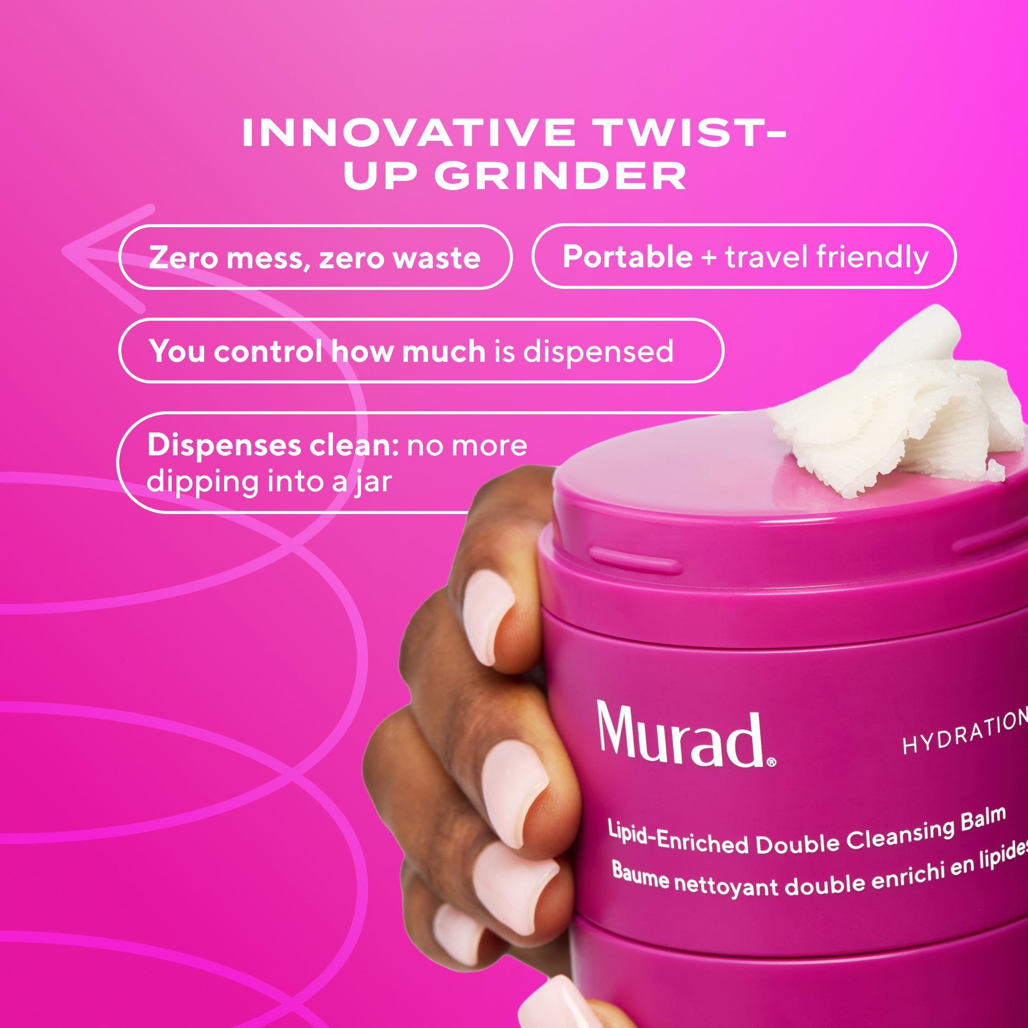 Pink Murad skincare product with text on a pink background