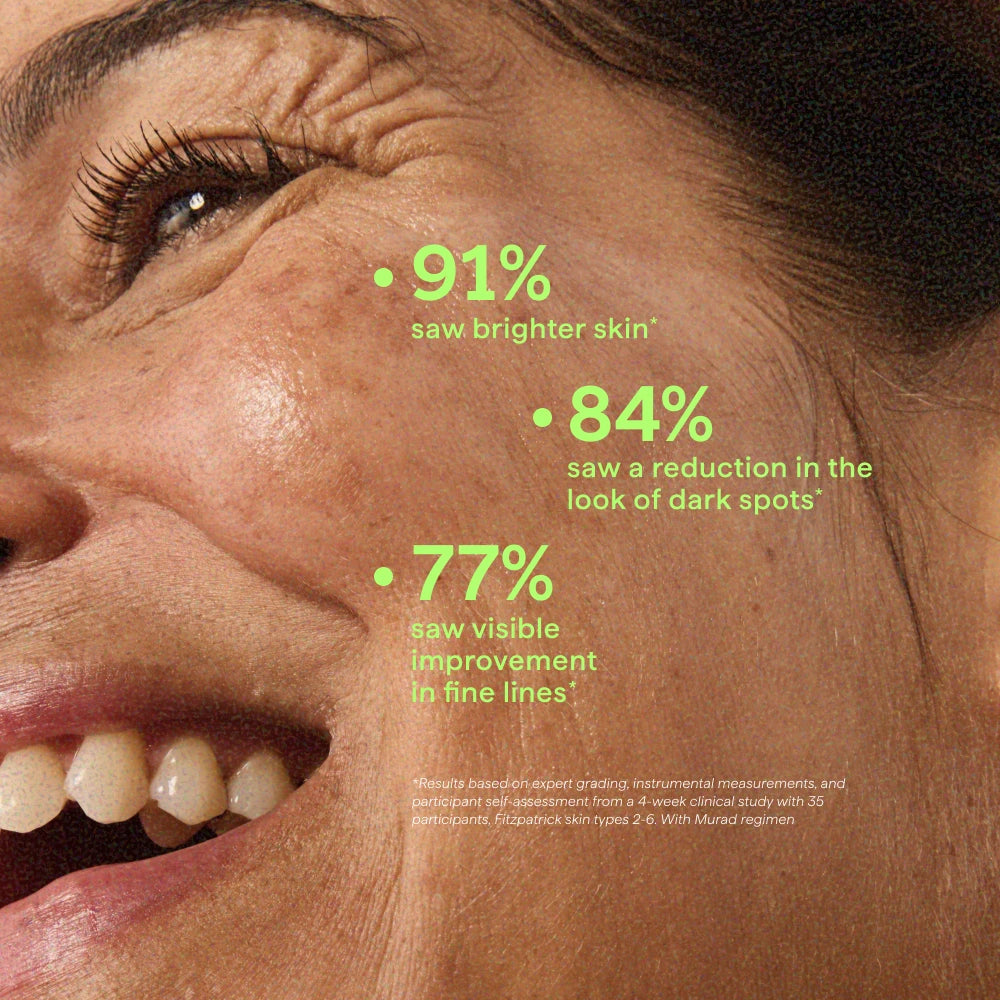 Close-up of a woman's face with skincare benefits text overlay